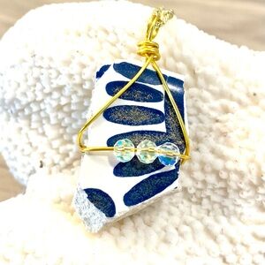 114. Gold-Wire Cozumel Talavera tile Pendant Necklace